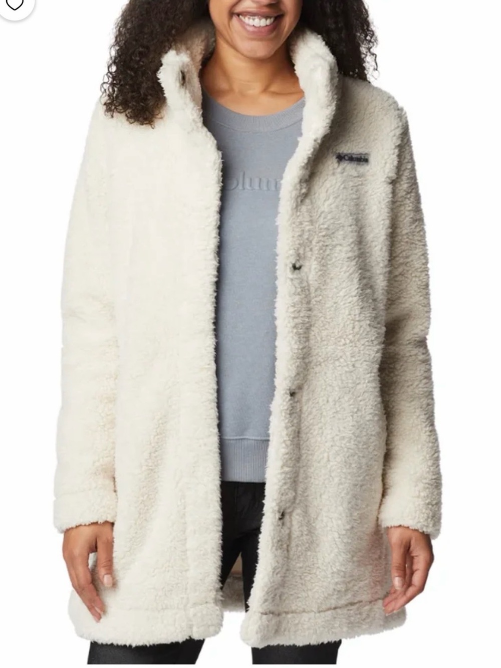 Columbia Women's Long Sherpa Fleece Snap Front Jacket  Color Cream  Size S